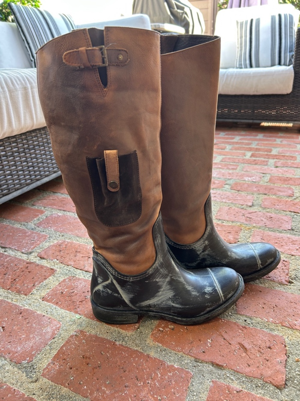 VERA PELLE Black and Brown Leather and suede tall rain Boots
